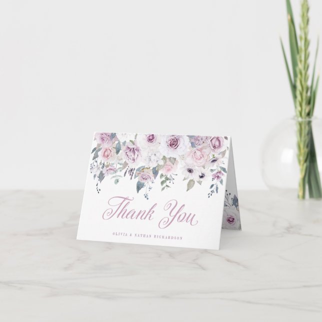 Carte De Remerciements Violet | Mariage floral (Devant)