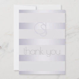 Carte De Remerciements Violet monogramme Silvery Shimmer Stripes