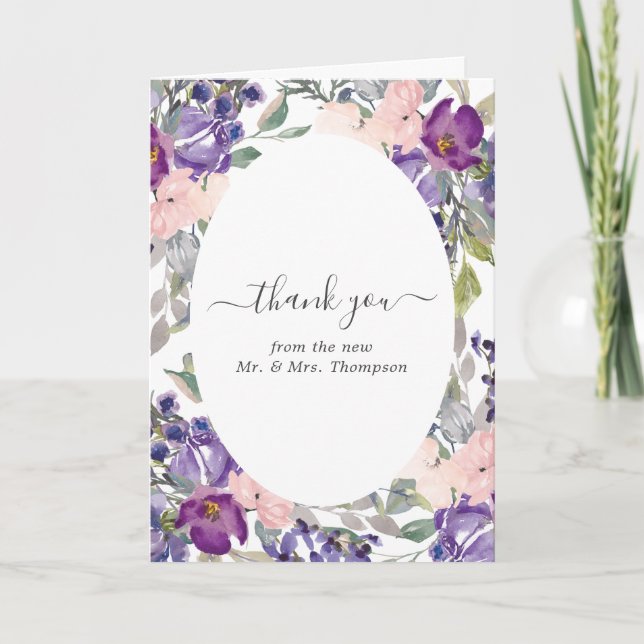 Carte De Remerciements Violet, Plum et Blush Floral Mariage Photo (Devant)