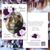 Violet Rose Oval Photo QR Code Mariage élégant