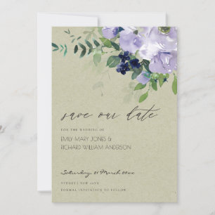 Carte De Remerciements Violet violet floral Kraft Enregistrer l'Invitatio