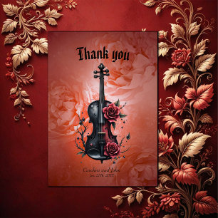 Carte De Remerciements Violon noir gothique aux roses rouges