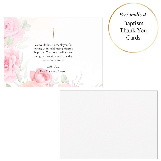 Carte De Remerciements Virgin and Child Soft Pink Roses Catholic Baptism  (Créateur téléchargé)
