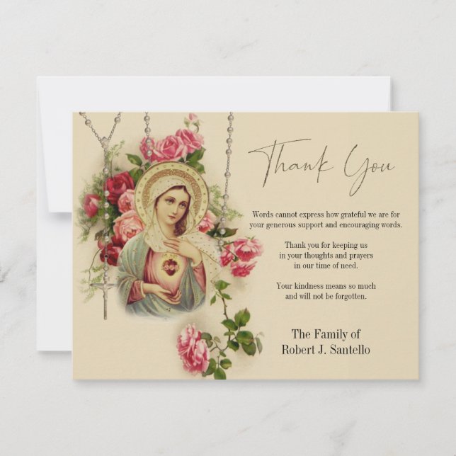 Carte De Remerciements Virgin Mary Rosary Condolence funéraire Sympathie (Devant)