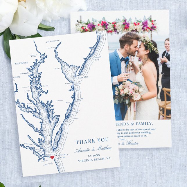 Carte De Remerciements Virginia Beach Wedding Flat (Virginia Beach Wedding thank you cards with your photo on the back)