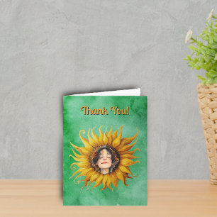 Carte De Remerciements Visage de Filles Souriantes au Milieu de Tournesol