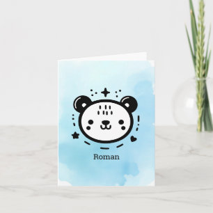 Carte De Remerciements Visage d'ours kawaii mignon - Ligne artistique min