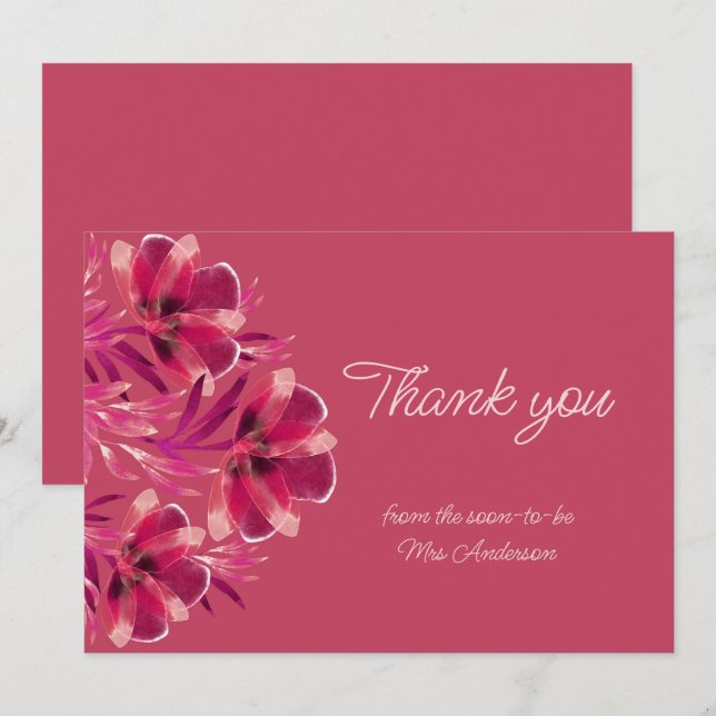 Carte De Remerciements Viva Magenta Floral (Devant / Derrière)