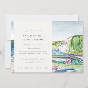 Carte De Remerciements Vivant paysage de montagne Blush Green Wedding Inv