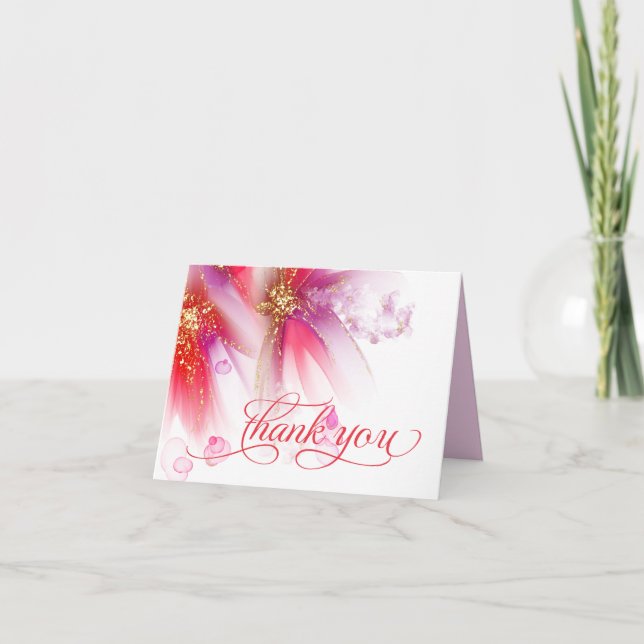 Carte De Remerciements Vivid Scarlet Lilac Abstrait Floral (Devant)