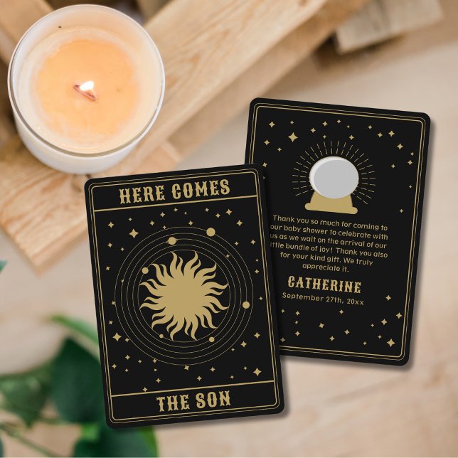 Carte De Remerciements Voici Le Fils | Baby shower Sun Tarot (Créateur téléchargé)