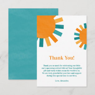 Carte De Remerciements Voici venir le soleil Baby Shower