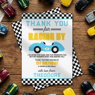 Carte De Remerciements Voiture de course Fast One 1er anniversaire