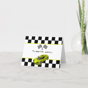 Carte De Remerciements Voiture de course jaune   Anniversaire