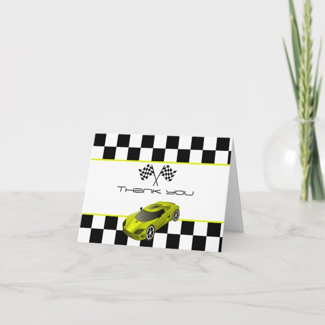 Carte De Remerciements Voiture de course jaune | Fête d'anniversaire (Devant)