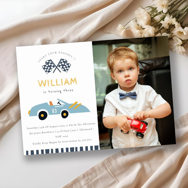 Carte De Remerciements Voiture De Course Mignonne Enfants Photo N'Importe (Créateur téléchargé)