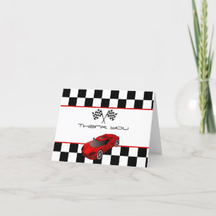 Carte De Remerciements Voiture de course rouge Fête d'anniversaire pour