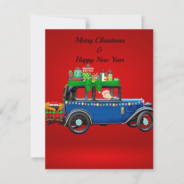Carte De Remerciements Voiture de Noël festive (Devant)