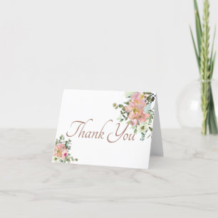 Carte De Remerciements Voiture de remerciement floral aquarelle rose et c