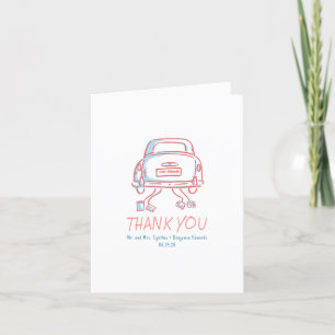 Carte De Remerciements Voiture Mariés Hand Drawn Fantaisiste Mariage