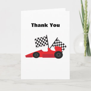 Carte De Remerciements Voiture Red Race avec drapeaux À damiers