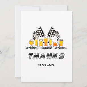 Carte De Remerciements Voitures de course et drapeau à damier de jour de