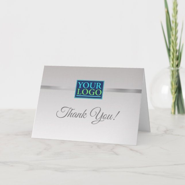 Carte De Remerciements Votre logo Nom commercial, Silver Stripe on Grey (Devant)