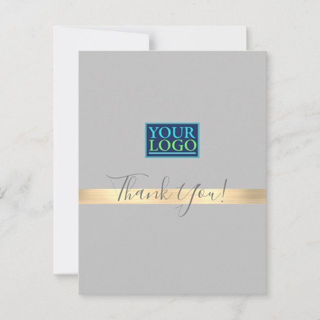 Carte De Remerciements Votre logo, Nom de l'entreprise, Bande dorée, Gris (Devant)