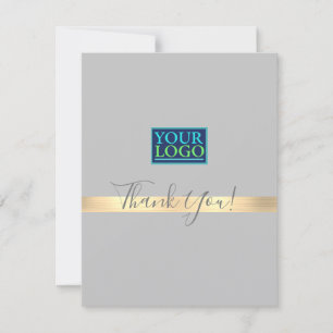 Carte De Remerciements Votre logo, Nom de l'entreprise, Bande dorée, Gris