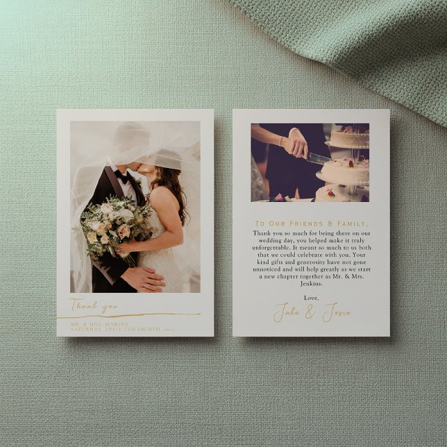 Carte De Remerciements Votre mariage photo script or (Your wedding photo gold script thank you card.)