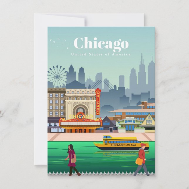 Carte De Remerciements Voyage Art Voyage À Chicago (Devant)