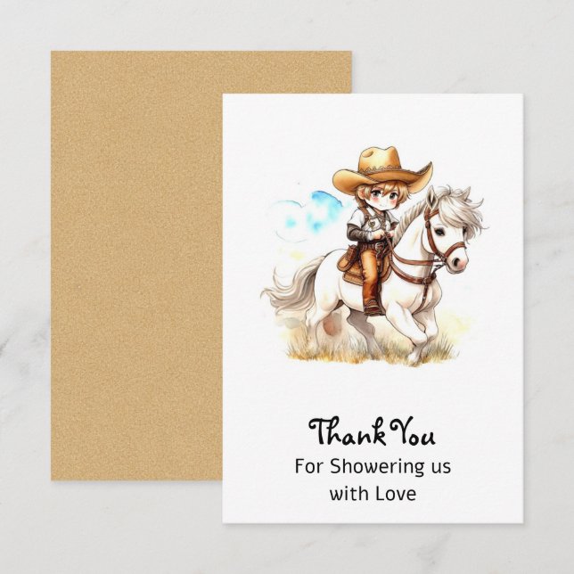 Carte De Remerciements Vue de l'Ouest : Baby shower rustique de Cowboy (Devant / Derrière)