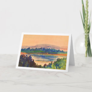 Carte De Remerciements Vue sur le lac et aigrettes au lever du soleil - T