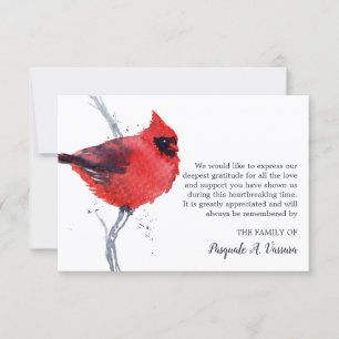 Carte De Remerciements Watercolor Cardinal Bird Funeral