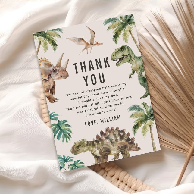 Carte De Remerciements Watercolor Dinosaur fête d'anniversaire (Créateur téléchargé)