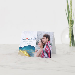 Carte De Remerciements Watercolor Gold Mountain Photo Mariage Love Thanks