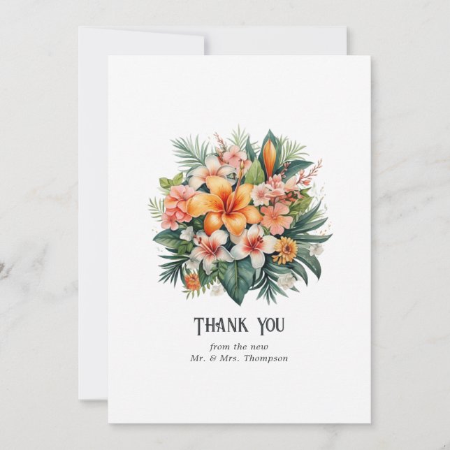 Carte De Remerciements Watercolor Hawaii Destination Wedding (Devant)
