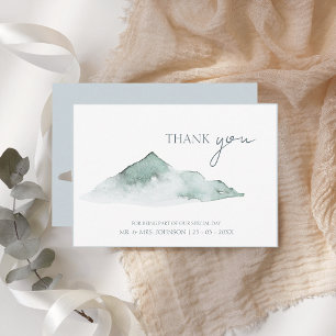 Carte De Remerciements Watercolor Mountain Green Winter Wedding