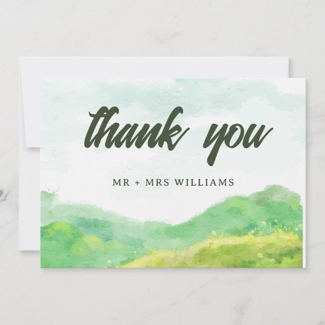 Carte De Remerciements Watercolor Nature Mountain Mariage (Devant)