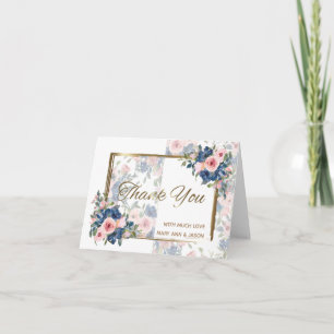 Carte De Remerciements Watercolor Navy & Blush Mariage