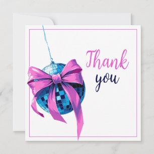 Carte De Remerciements Watercolor Pink Bow Disco Ball Sweet 16 Anniversai