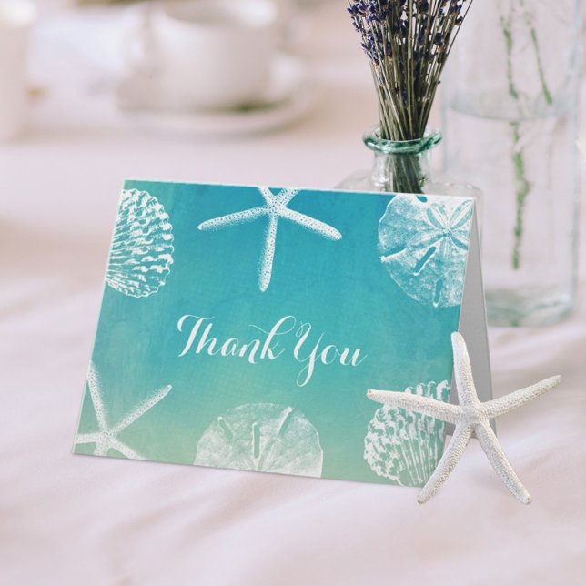 Carte De Remerciements Watercolor Seashells Beach WeddingMerci (Créateur téléchargé)