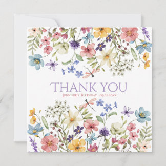 Carte De Remerciements Watercolor Wildflower Girl 1st Birthday
