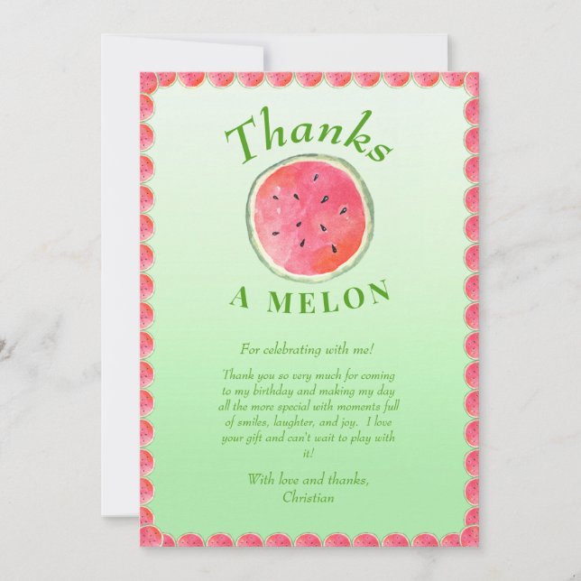 Carte De Remerciements Watermelon One Dans Un Melon Premier Anniversaire  (Devant)