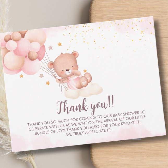 Carte De Remerciements We Can Bearly Wait Cute Bear Girl Baby Shower (Créateur téléchargé)