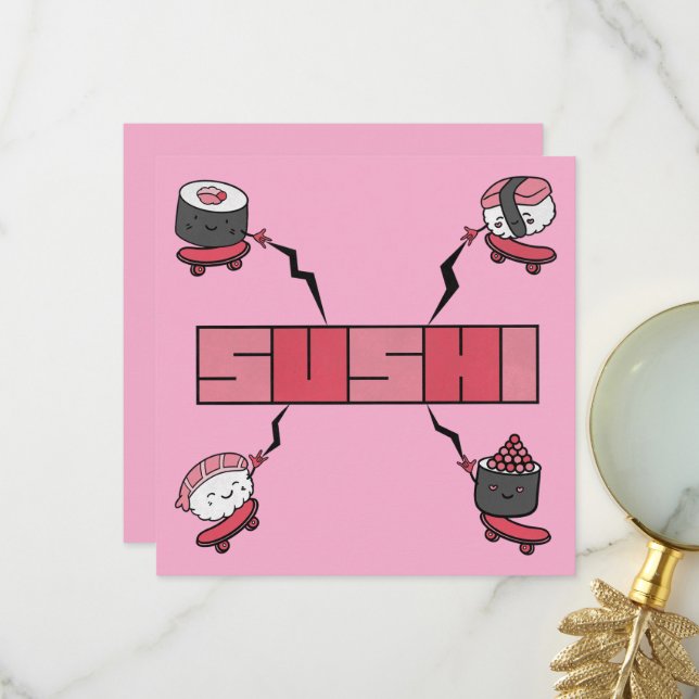 Carte De Remerciements We Love Sushi - Sushi Love - ASL ILY Obsession (Devant/Arrière en situation)