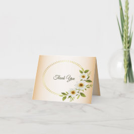 Carte De Remerciements Wedding Golden Frame White Floral Peach Rustic