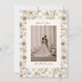 Carte De Remerciements Wedding Photo Guest Appreciation Gingham Floral