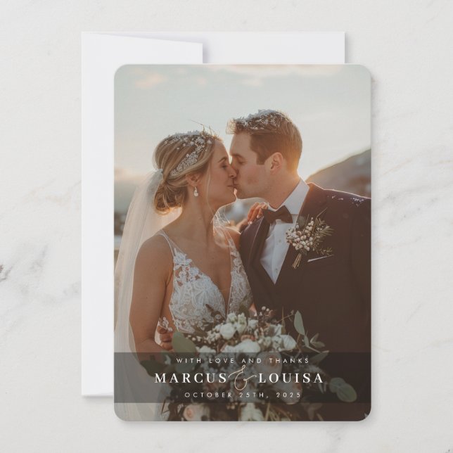 Carte De Remerciements WEDDING PHOTO modern elegant chic ampersand black (Devant)