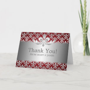 Carte De Remerciements Wedding "Thank you" Fleur De Lis Red